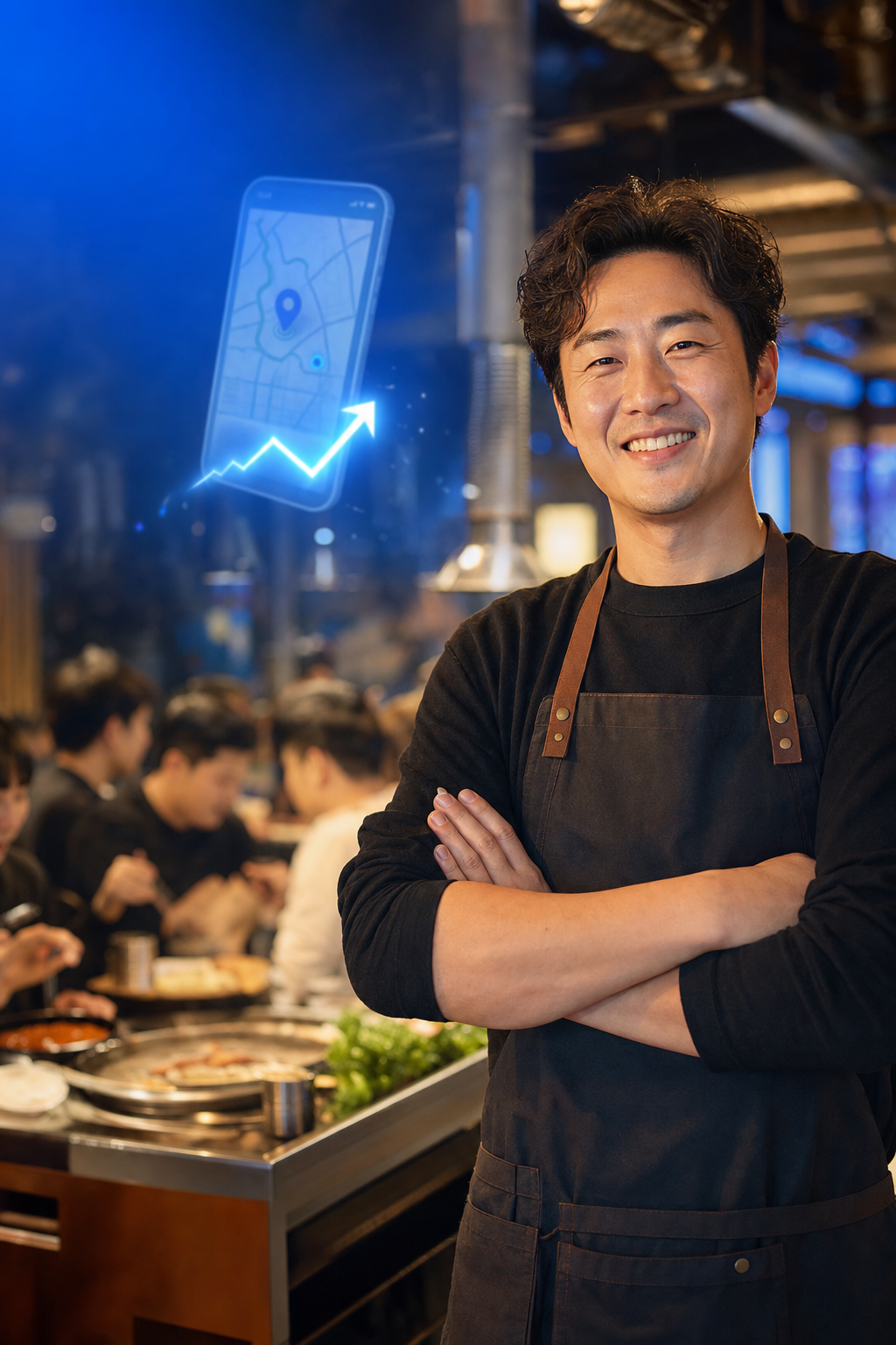 식당을 운영하는 자신감 있는 사장님